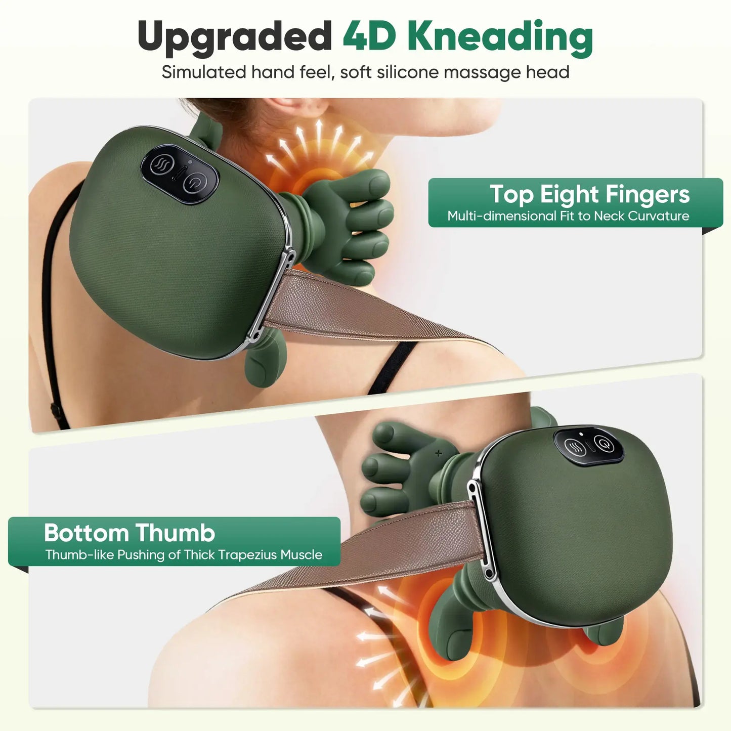 Upgraded Brushless Motor Neck Massager Electric Cervical Massager Bionic Handheating Wireless Portable 3D Kneading Massage for Pain Relief Deep Tissue,Leg Neck & Back Massager & Lightweight Gift