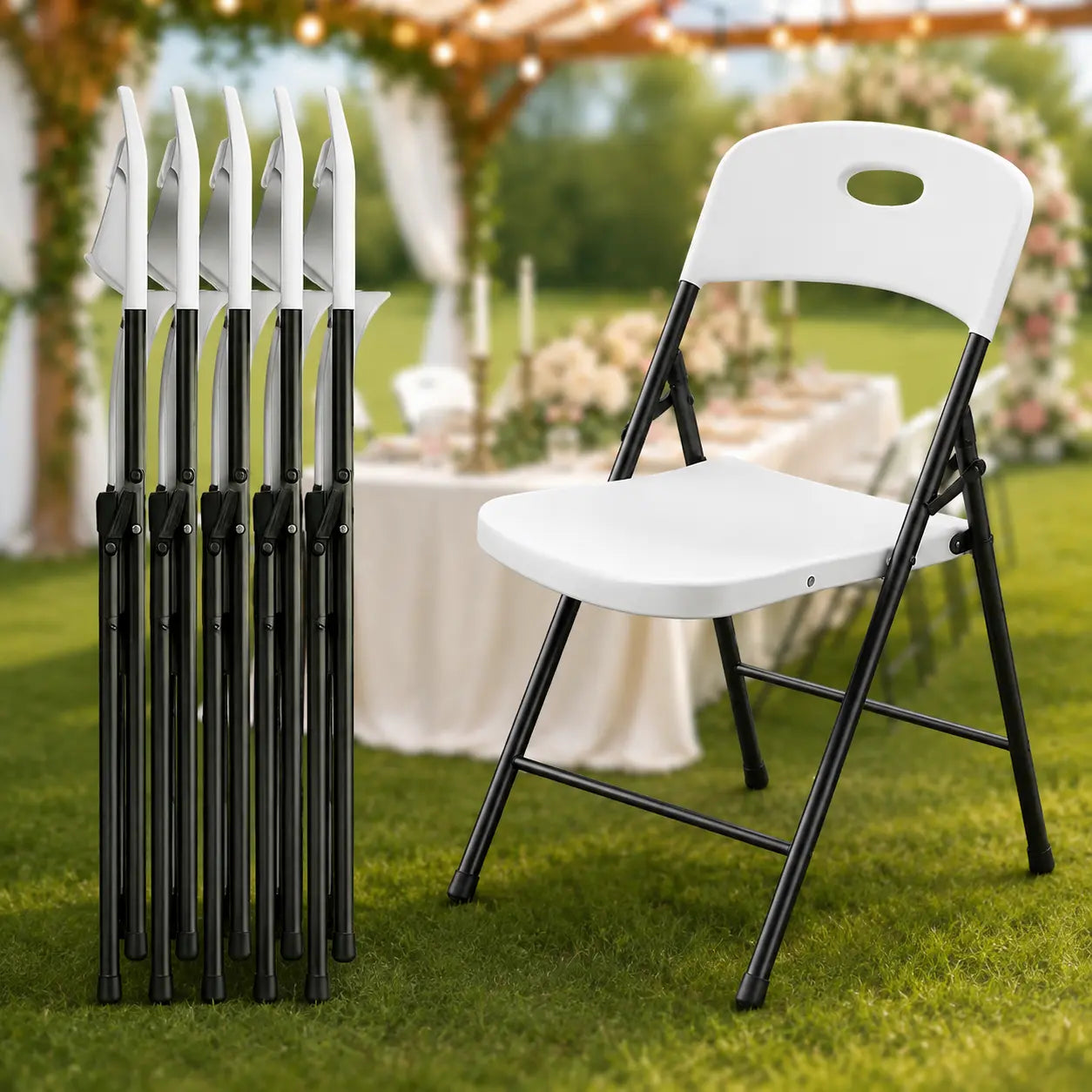 Heavy-Duty Plastic Folding Chair,Heavy Duty Chairs, Ergonomic Back, Outdoor White Folding Chairs for outside Indoor, Portable 350 Lbs Capacity Heavy Duty Plastic Metal Foldable Chairs, Stackable & Portable, for Home, Party, Indoor & Outdoor Use