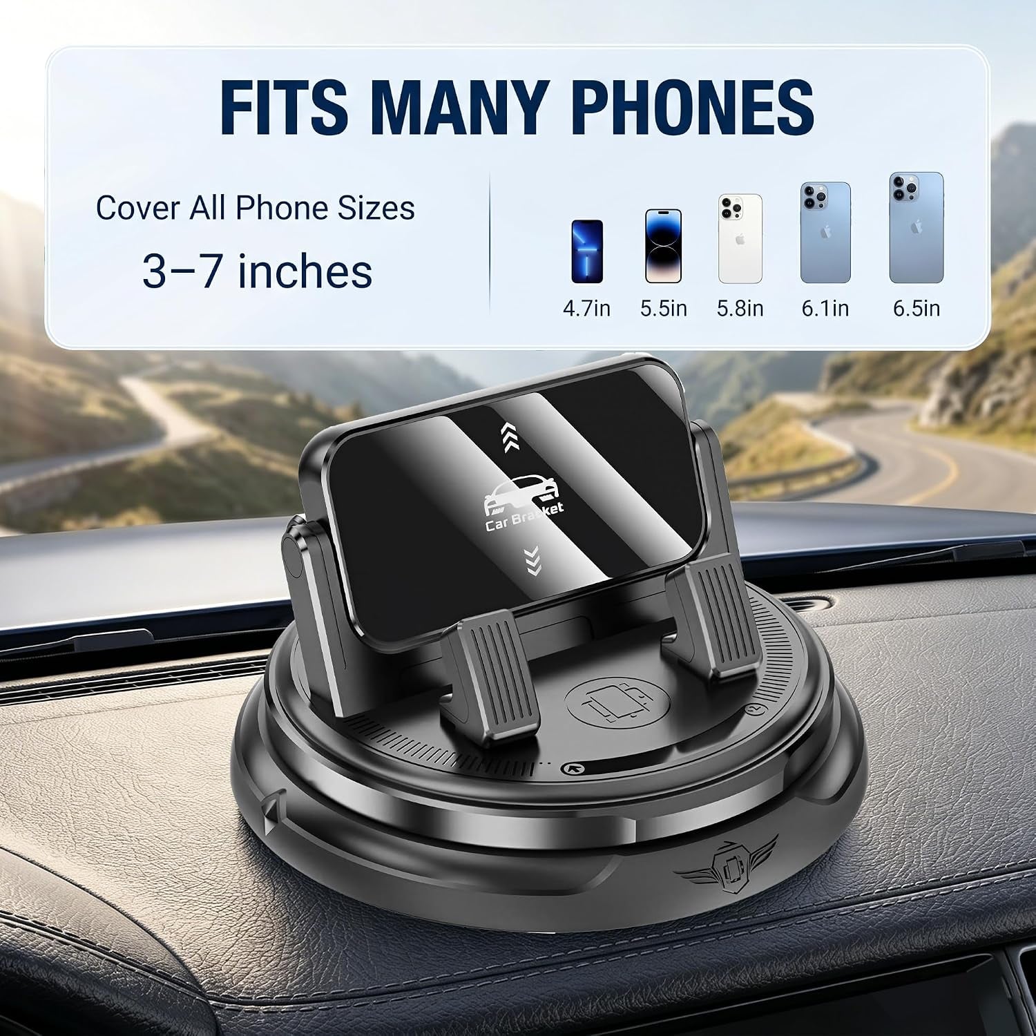 Car Phone Holder 360 Degree Rotation, 2026 New Non-Slip Dashboard Cell Phone Holder, Universal Car Phone Mount Stand for Best Navigation and Viewing (1 Pcs)