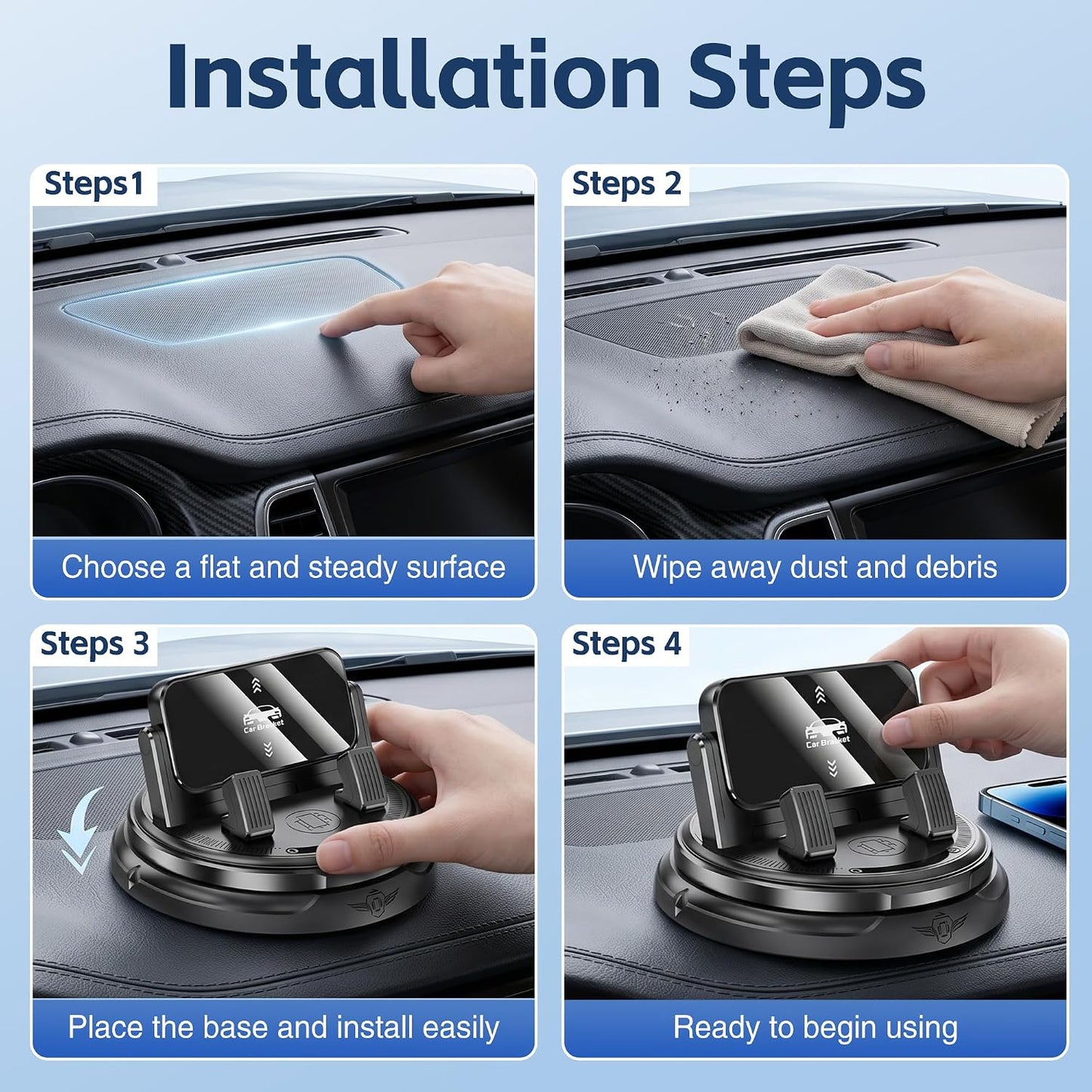 Car Phone Holder 360 Degree Rotation, 2026 New Non-Slip Dashboard Cell Phone Holder, Universal Car Phone Mount Stand for Best Navigation and Viewing (1 Pcs)