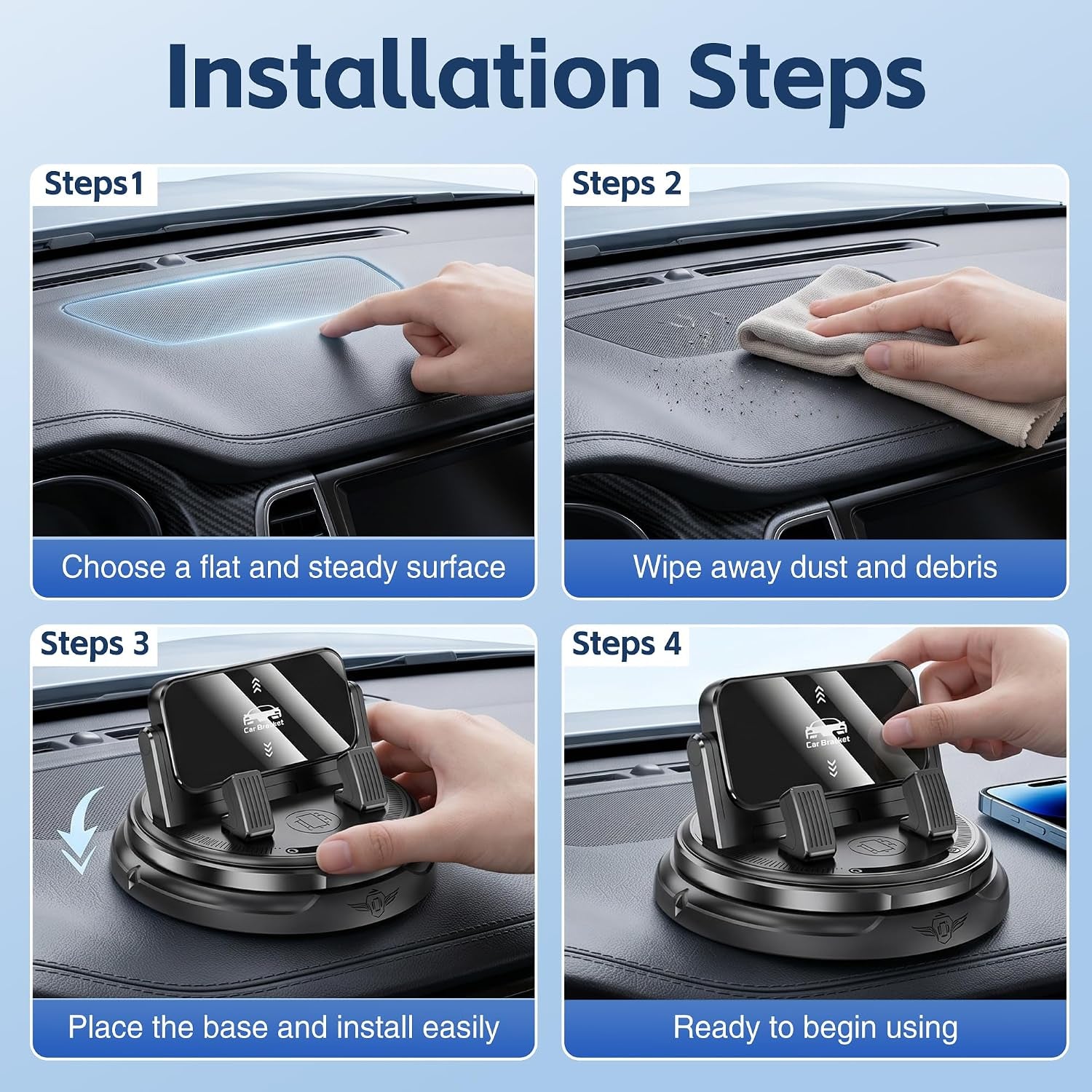 Car Phone Holder 360 Degree Rotation, 2026 New Non-Slip Dashboard Cell Phone Holder, Universal Car Phone Mount Stand for Best Navigation and Viewing (1 Pcs)