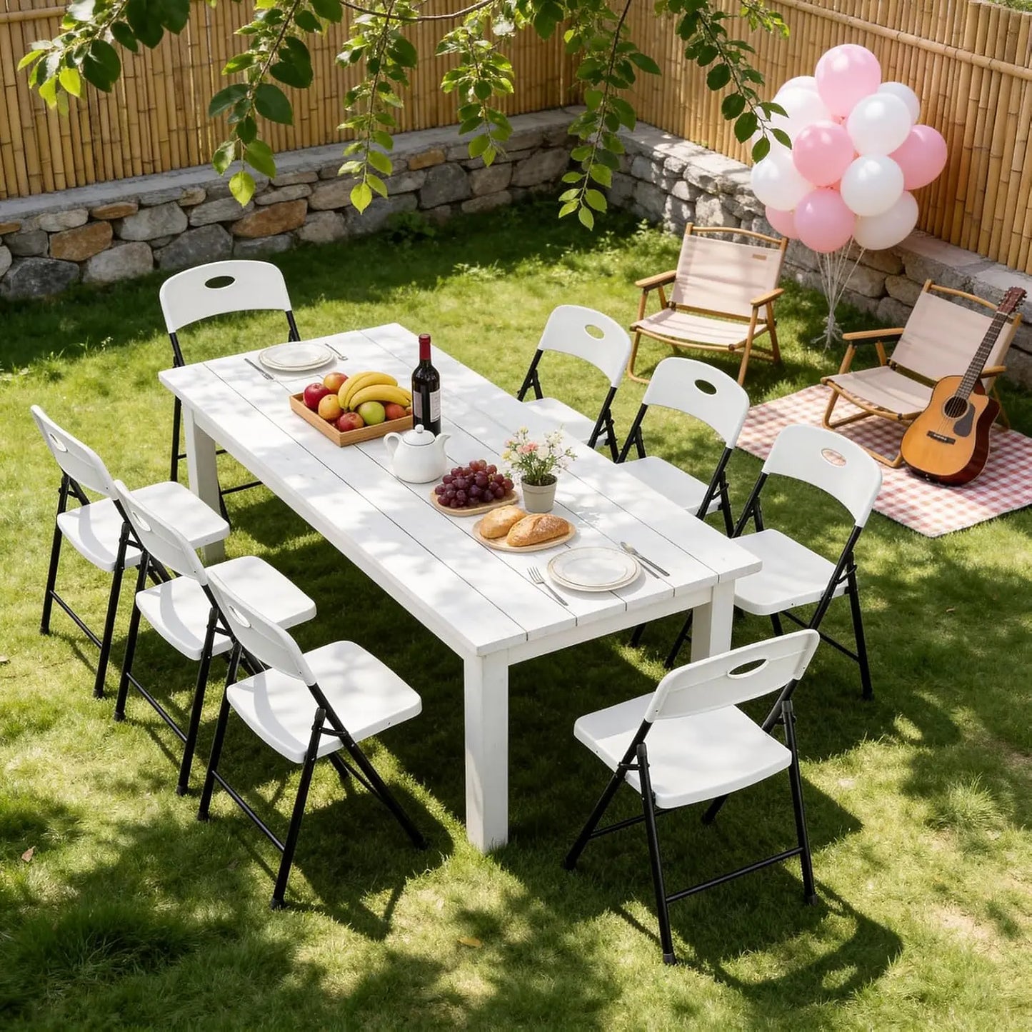 Heavy-Duty Plastic Folding Chair,Heavy Duty Chairs, Ergonomic Back, Outdoor White Folding Chairs for outside Indoor, Portable 350 Lbs Capacity Heavy Duty Plastic Metal Foldable Chairs, Stackable & Portable, for Home, Party, Indoor & Outdoor Use