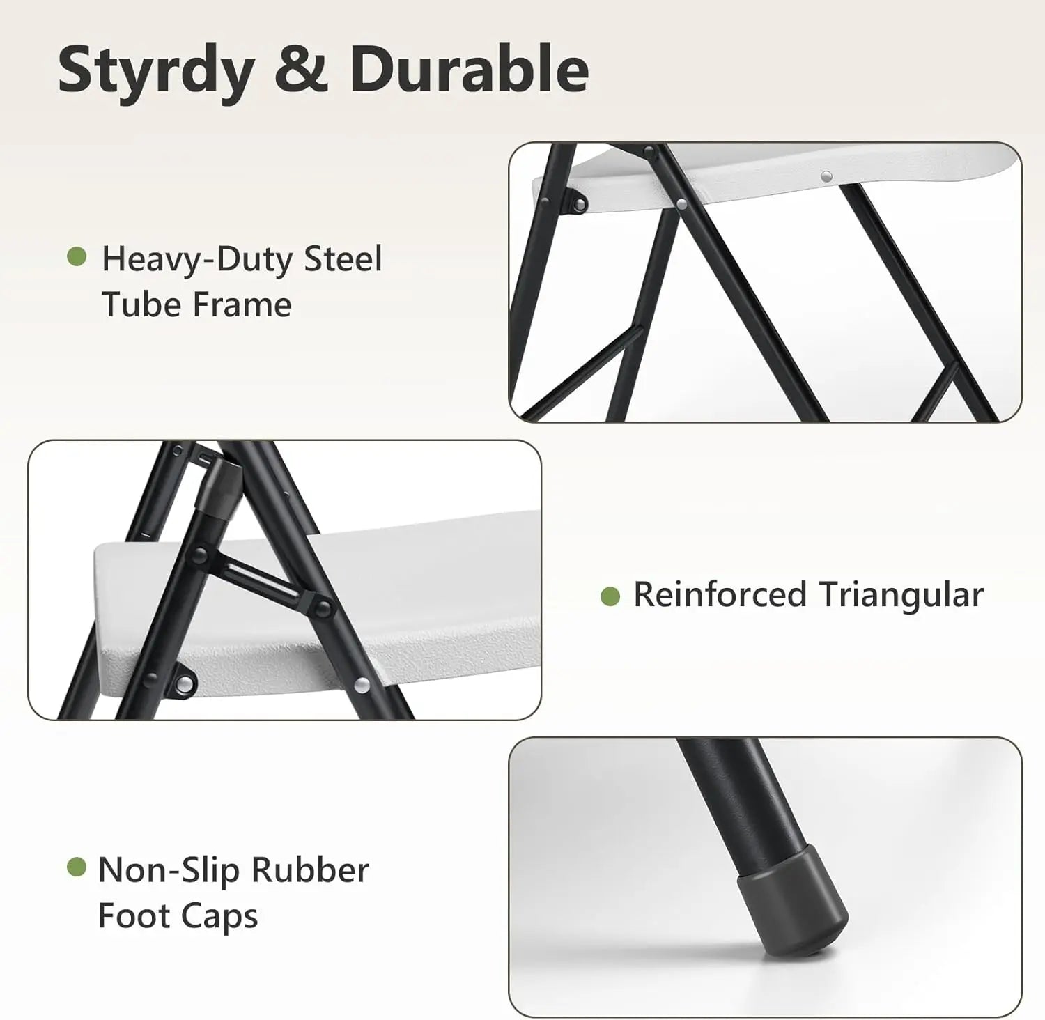 Heavy-Duty Plastic Folding Chair,Heavy Duty Chairs, Ergonomic Back, Outdoor White Folding Chairs for outside Indoor, Portable 350 Lbs Capacity Heavy Duty Plastic Metal Foldable Chairs, Stackable & Portable, for Home, Party, Indoor & Outdoor Use