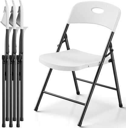 Heavy-Duty Plastic Folding Chair,Heavy Duty Chairs, Ergonomic Back, Outdoor White Folding Chairs for outside Indoor, Portable 350 Lbs Capacity Heavy Duty Plastic Metal Foldable Chairs, Stackable & Portable, for Home, Party, Indoor & Outdoor Use