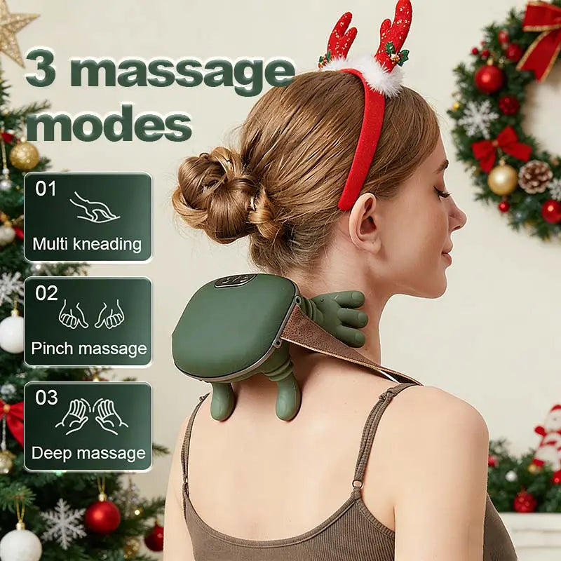 Upgraded Brushless Motor Neck Massager Electric Cervical Massager Bionic Handheating Wireless Portable 3D Kneading Massage for Pain Relief Deep Tissue，Leg Neck & Back Massager & Lightweight Gift