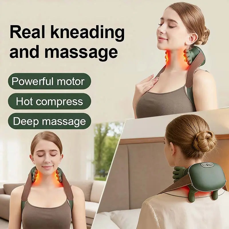 Upgraded Brushless Motor Neck Massager Electric Cervical Massager Bionic Handheating Wireless Portable 3D Kneading Massage for Pain Relief Deep Tissue，Leg Neck & Back Massager & Lightweight Gift