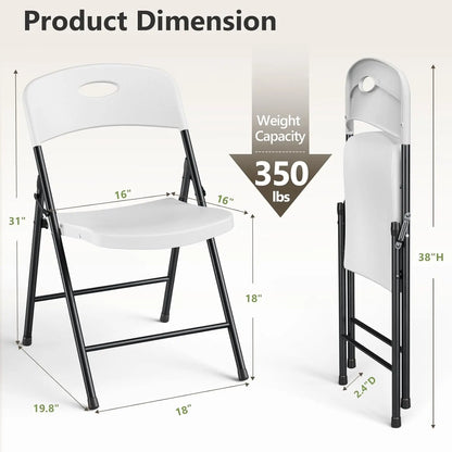Heavy-Duty Plastic Folding Chair,Heavy Duty Chairs, Ergonomic Back, Outdoor White Folding Chairs for outside Indoor, Portable 350 Lbs Capacity Heavy Duty Plastic Metal Foldable Chairs, Stackable & Portable, for Home, Party, Indoor & Outdoor Use