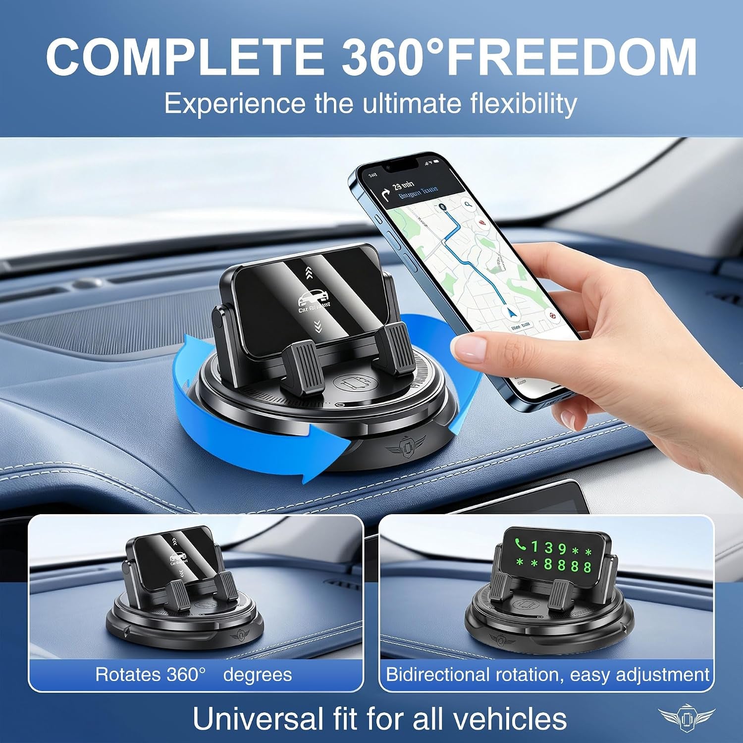 Car Phone Holder 360 Degree Rotation, 2026 New Non-Slip Dashboard Cell Phone Holder, Universal Car Phone Mount Stand for Best Navigation and Viewing (1 Pcs)