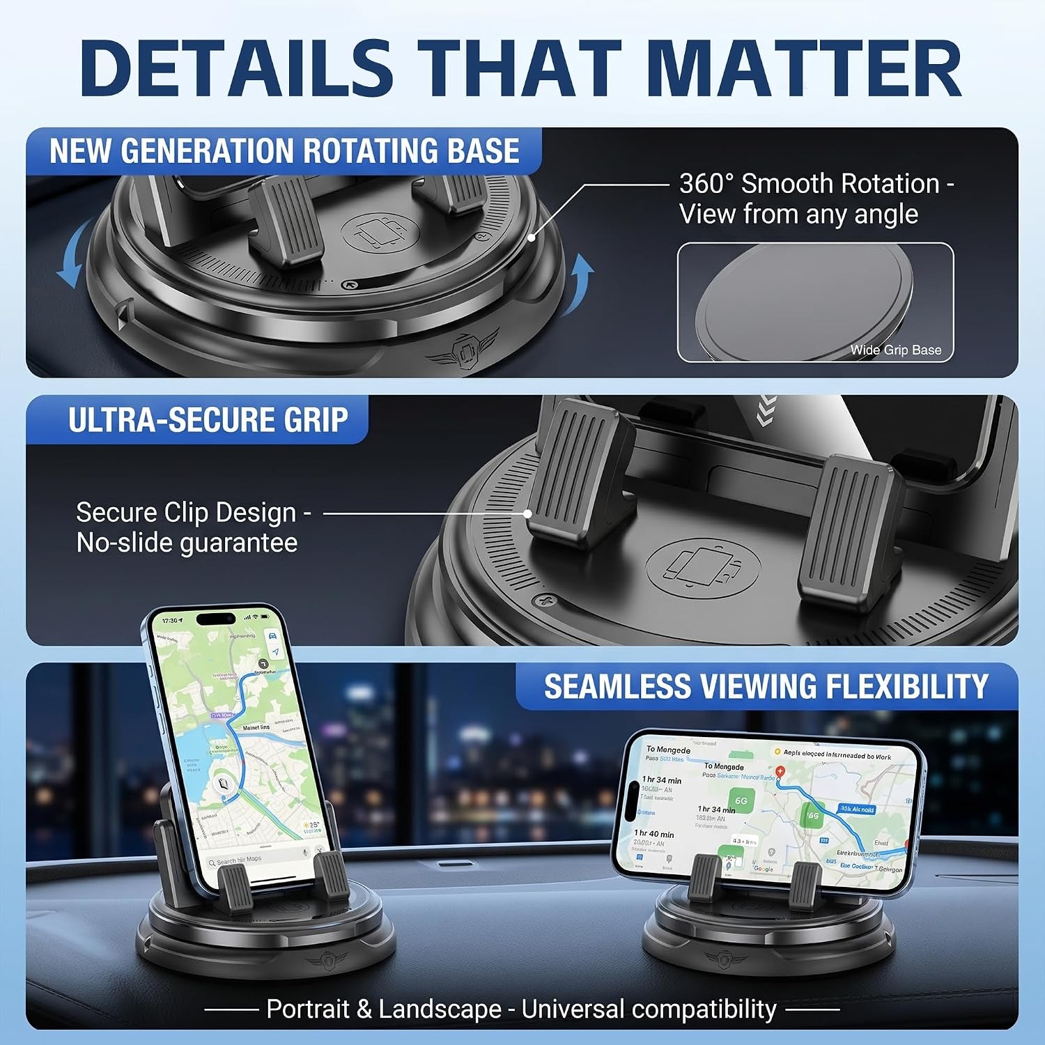 Car Phone Holder 360 Degree Rotation, 2026 New Non-Slip Dashboard Cell Phone Holder, Universal Car Phone Mount Stand for Best Navigation and Viewing (1 Pcs)