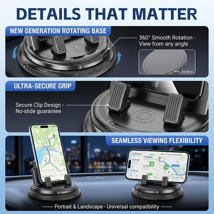 Car Phone Holder 360 Degree Rotation, 2026 New Non-Slip Dashboard Cell Phone Holder, Universal Car Phone Mount Stand for Best Navigation and Viewing (1 Pcs)