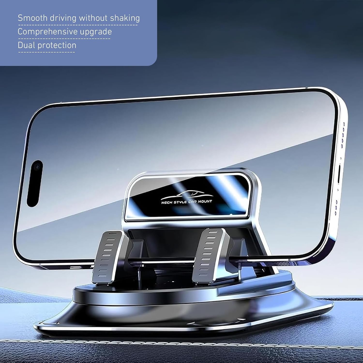 Car Phone Holder 360 Degree Rotation, Non-Slip Car Navigation Mount, Car Phone Mount with Double Layer Pad, Universal for Most Cars, Suvs, Trucks (Black)