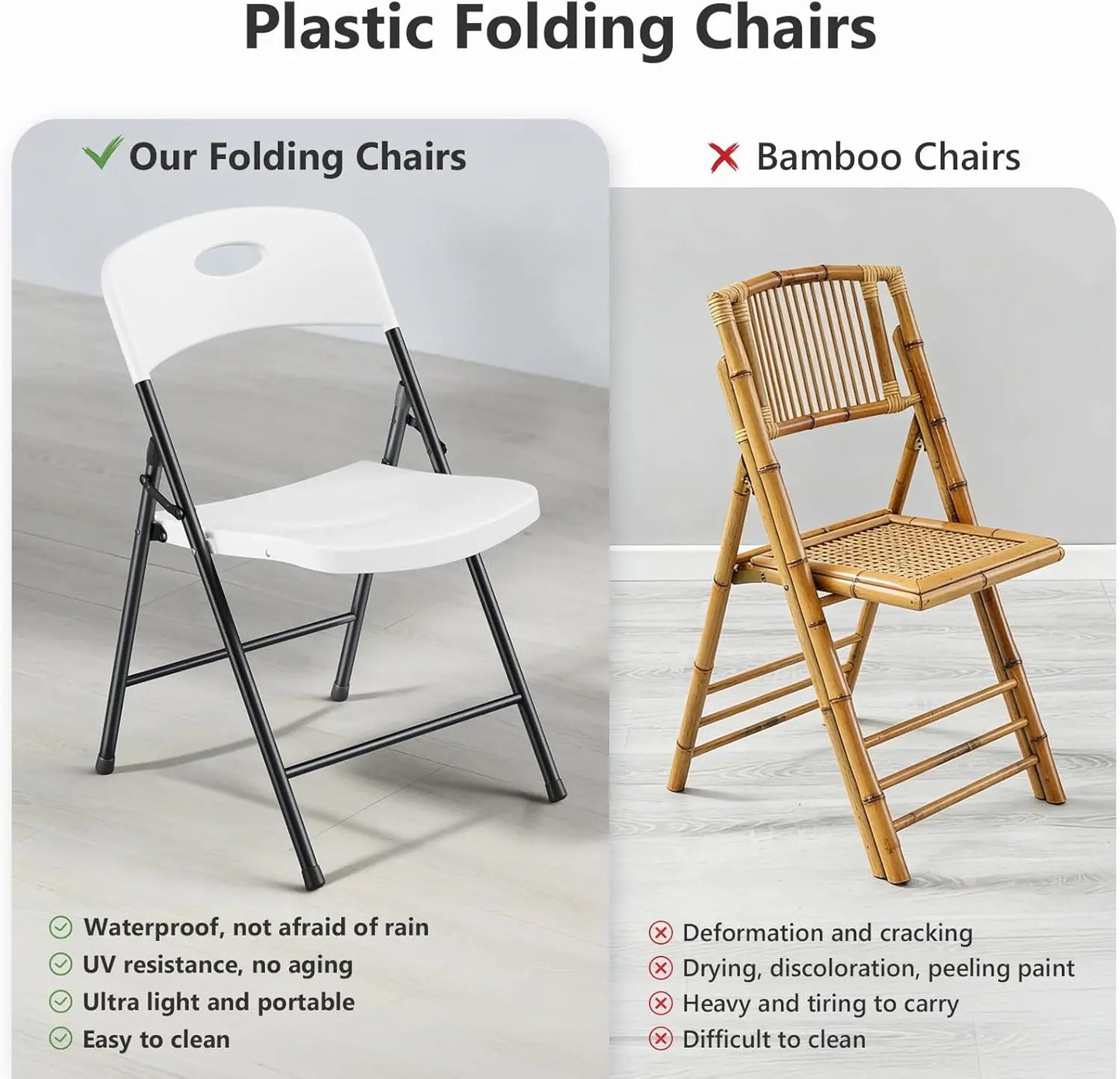 Heavy-Duty Plastic Folding Chair,Heavy Duty Chairs, Ergonomic Back, Outdoor White Folding Chairs for outside Indoor, Portable 350 Lbs Capacity Heavy Duty Plastic Metal Foldable Chairs, Stackable & Portable, for Home, Party, Indoor & Outdoor Use