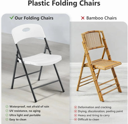 Heavy-Duty Plastic Folding Chair,Heavy Duty Chairs, Ergonomic Back, Outdoor White Folding Chairs for outside Indoor, Portable 350 Lbs Capacity Heavy Duty Plastic Metal Foldable Chairs, Stackable & Portable, for Home, Party, Indoor & Outdoor Use