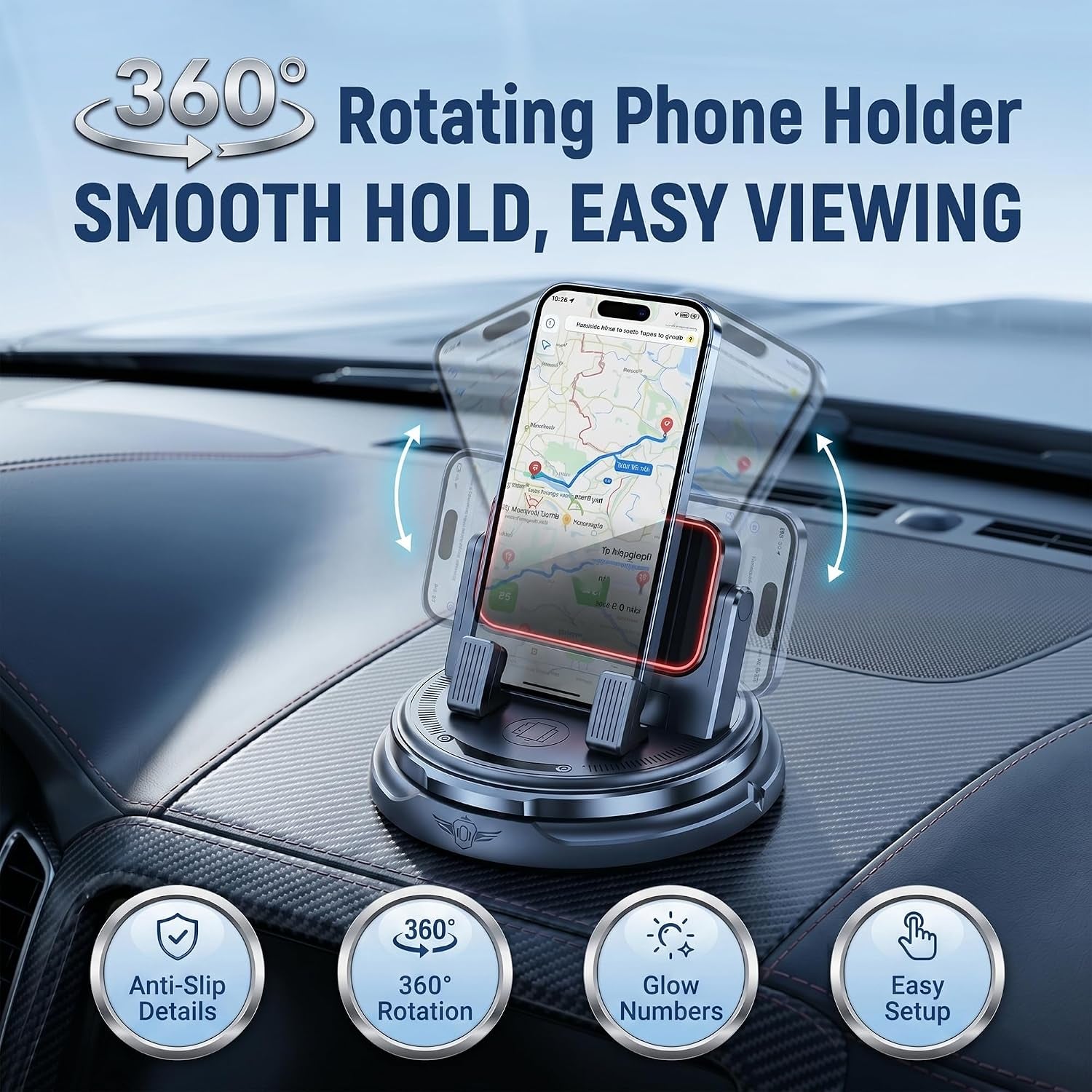 Car Phone Holder 360 Degree Rotation, 2026 New Non-Slip Dashboard Cell Phone Holder, Universal Car Phone Mount Stand for Best Navigation and Viewing (1 Pcs)