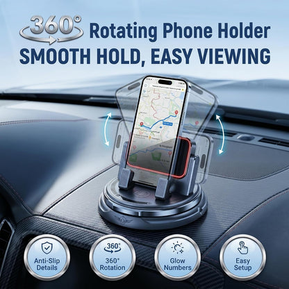 Car Phone Holder 360 Degree Rotation, 2026 New Non-Slip Dashboard Cell Phone Holder, Universal Car Phone Mount Stand for Best Navigation and Viewing (1 Pcs)