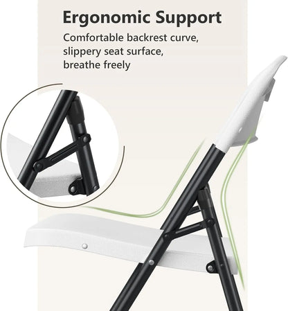 Heavy-Duty Plastic Folding Chair,Heavy Duty Chairs, Ergonomic Back, Outdoor White Folding Chairs for outside Indoor, Portable 350 Lbs Capacity Heavy Duty Plastic Metal Foldable Chairs, Stackable & Portable, for Home, Party, Indoor & Outdoor Use